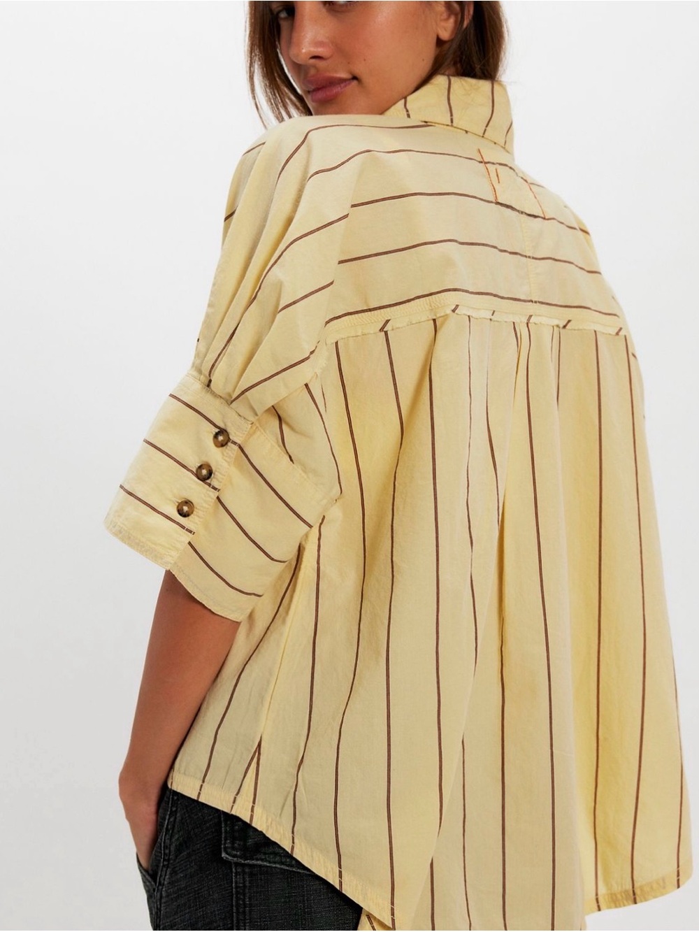Free People Yellow Striped Button-Down Shirt NWOT - Picture 3 of 3